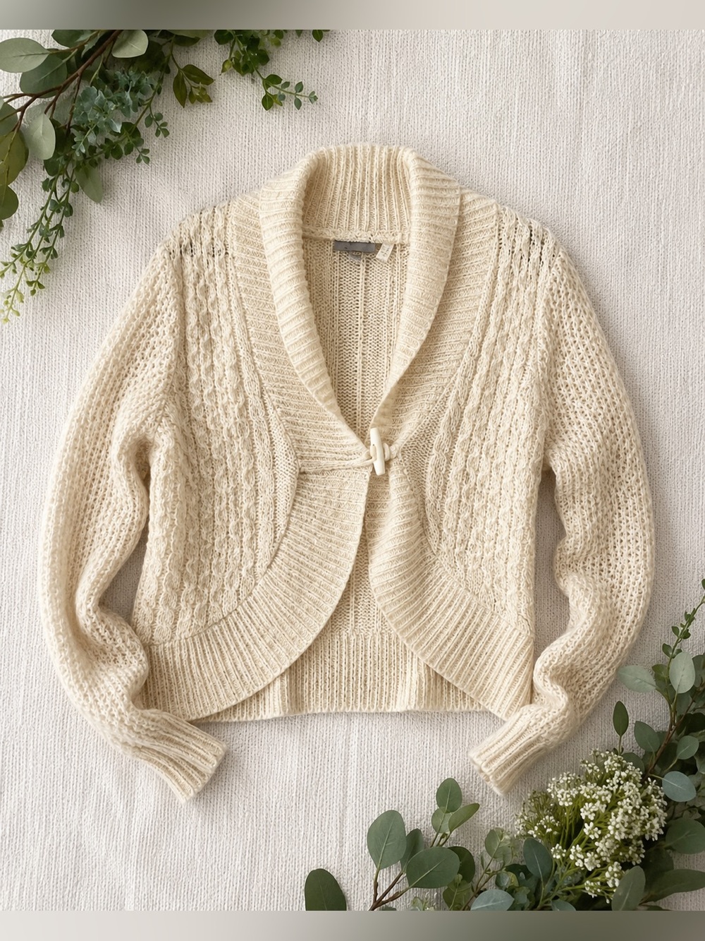 Sonoma Cream Ivory Cable Knit Shawl Collar Cardigan Sweater